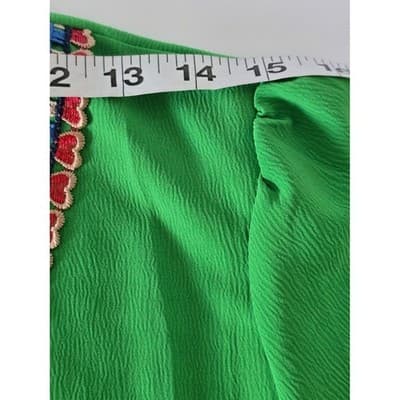 Vibrant Green Embroidered V Neck Tunic Top Women's Boho Festival Chic Style - Thumbnail 6