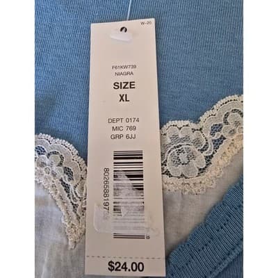 Westbound Niagra Blue Lace Trim V-Neck Cotton Top XL F61KW739 Lettuce Edge NEW - Thumbnail 5