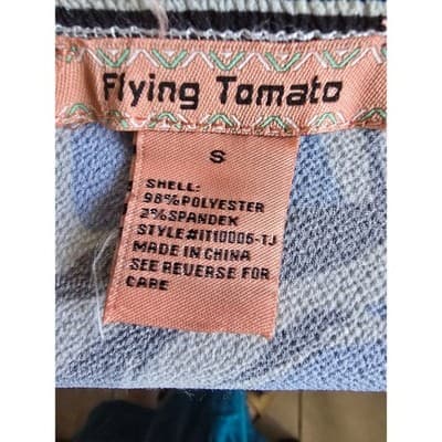 Flying Tomato Blue Tropical Leaf Off Shoulder Boho Top IT10005-TJ Small - Thumbnail 3