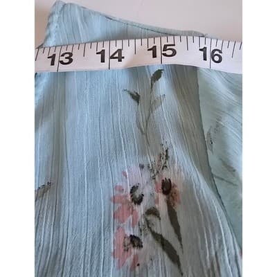 Sara Michelle Mint Green Floral Bell Sleeve Sharkbite Hem Blouse Large - Thumbnail 9