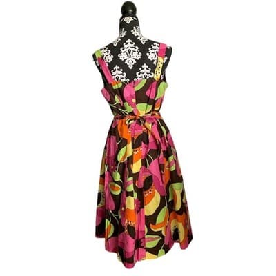 Avenue Floral Sleeveless Belted Midi Dress Women 14 Brown Pink Orange Green - Thumbnail 2