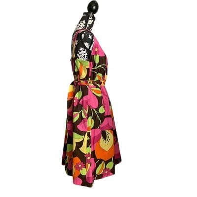 Avenue Floral Sleeveless Belted Midi Dress Women 14 Brown Pink Orange Green - Thumbnail 12