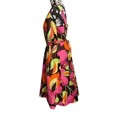 Avenue Floral Sleeveless Belted Midi Dress Women 14 Brown Pink Orange Green - Thumbnail 11