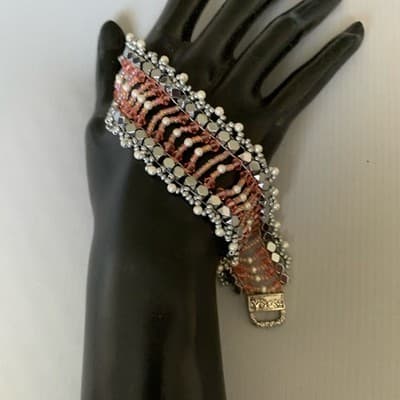 Bohemian Copper Black Woven Beaded Wrap Bracelet - Thumbnail 2