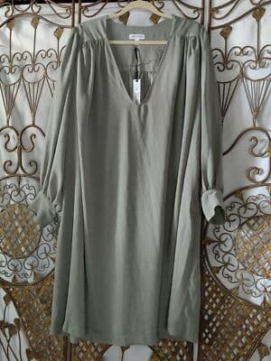Prologue Womens Green V Neck Midi Dress Balloon Long Sleeve Size XL - Thumbnail 6