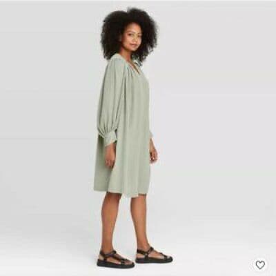 Prologue Womens Green V Neck Midi Dress Balloon Long Sleeve Size XL - Thumbnail 5