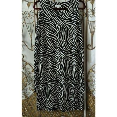 Susan Graver Womens Liquid Knit Sleeveless Tiered Dress Zebra Print Sz XS - Thumbnail 3