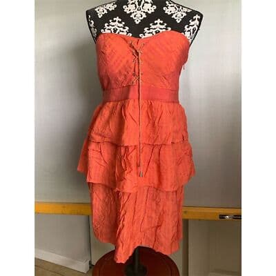 Ya Los Angeles Womens Orange Tiered Ruffle Dress Off-Shoulder Size L - Image 1