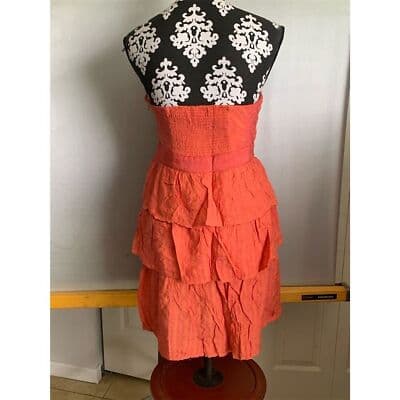 Ya Los Angeles Womens Orange Tiered Ruffle Dress Off-Shoulder Size L - Thumbnail 4