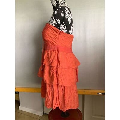 Ya Los Angeles Womens Orange Tiered Ruffle Dress Off-Shoulder Size L - Thumbnail 3