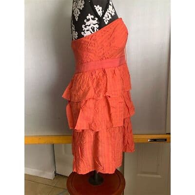 Ya Los Angeles Womens Orange Tiered Ruffle Dress Off-Shoulder Size L - Thumbnail 2