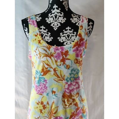 Ecote Urban Outfitters Floral Terry Cloth Mini Dress Yellow Pink Blue Size M - Thumbnail 2