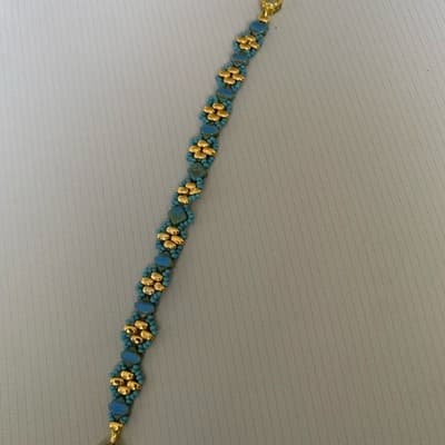 Gold Tone Blue Seed Beads Magnetic Closure Tennis Bracelet Party - Thumbnail 7