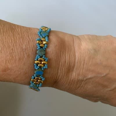 Gold Tone Blue Seed Beads Magnetic Closure Tennis Bracelet Party - Thumbnail 9