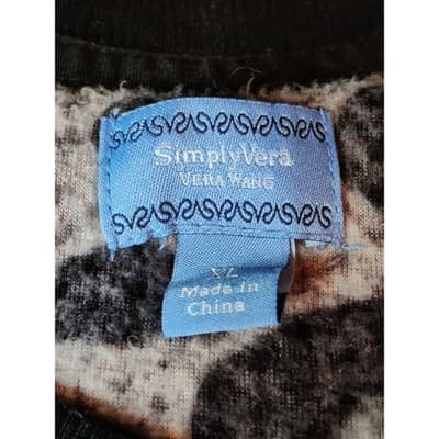 Simply Vera Vera Wang Leopard Print Waffle Knit Crew Neck Long Sleeve Top XL - Thumbnail 3