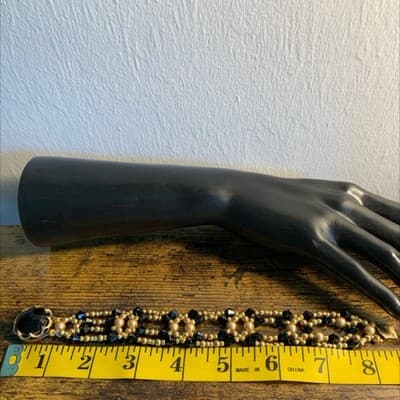 Handmade Victorian Style Beaded Bracelet Dainty Bridal Gold/Black Jewelry - Thumbnail 6