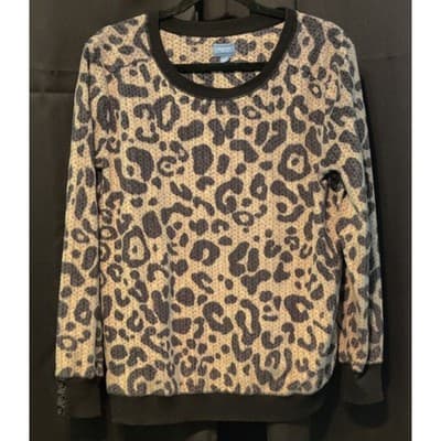 Simply Vera Vera Wang Leopard Print Waffle Knit Crew Neck Long Sleeve Top XL - Image 1