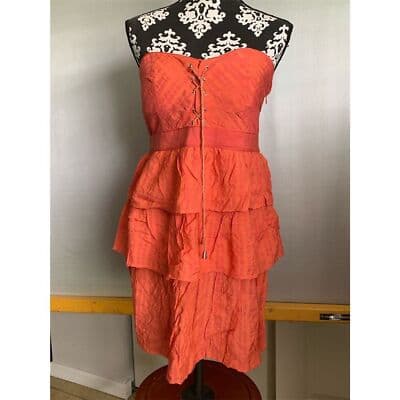 Ya Los Angeles Womens Orange Tiered Ruffle Dress Off-Shoulder Size L - Thumbnail 11