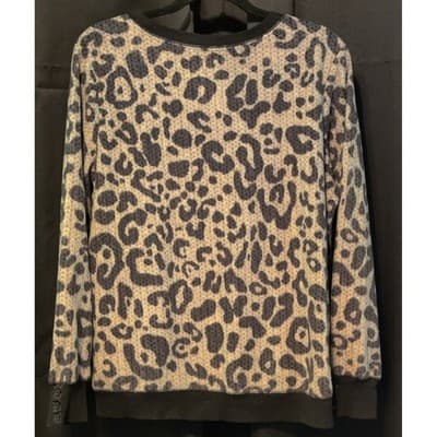 Simply Vera Vera Wang Leopard Print Waffle Knit Crew Neck Long Sleeve Top XL - Thumbnail 11