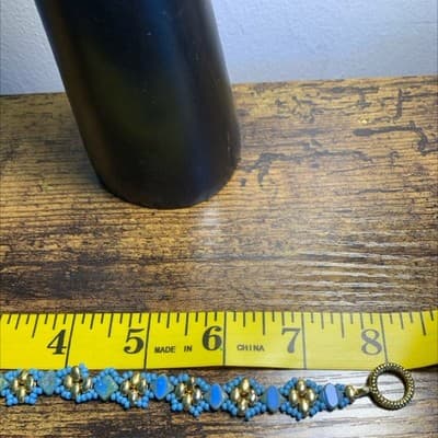 Gold Tone Blue Seed Beads Magnetic Closure Tennis Bracelet Party - Thumbnail 10