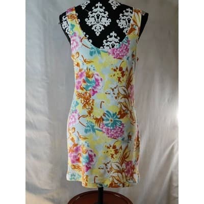 Ecote Urban Outfitters Floral Terry Cloth Mini Dress Yellow Pink Blue Size M - Thumbnail 4
