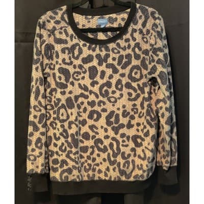Simply Vera Vera Wang Leopard Print Waffle Knit Crew Neck Long Sleeve Top XL - Thumbnail 10
