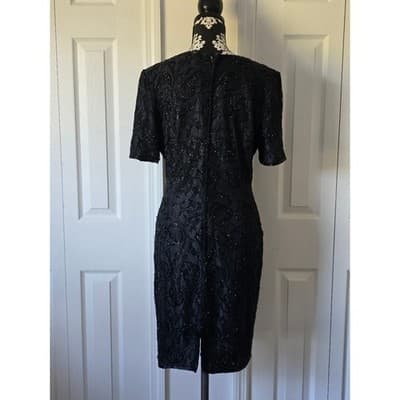 Stenay Black Beaded Sequin Short Sleeve Sheath Cocktail Dress Women Size 12 - Thumbnail 4