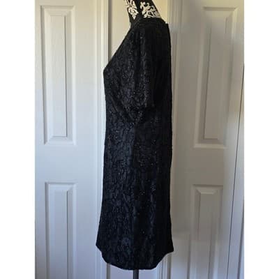 Stenay Black Beaded Sequin Short Sleeve Sheath Cocktail Dress Women Size 12 - Thumbnail 3