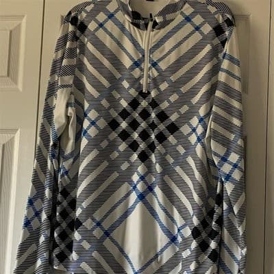 XXXL Quarter Zip Long Sleeve Shirt Mens Plaid White Blue Black Performance Golf - Thumbnail 11