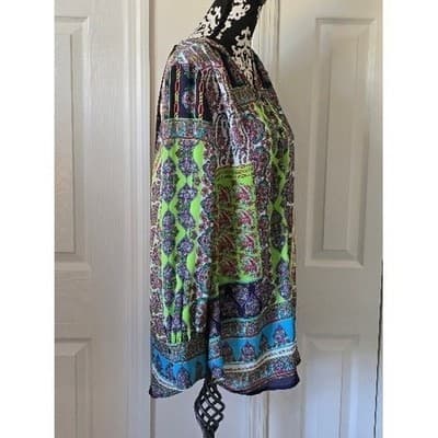 Shana PXL Patchwork Paisley Print Tunic Top Long Sleeve V-Neck Boho - Thumbnail 9