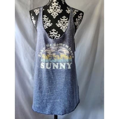 SO Perfectly Soft Blue Burnout Graphic Tank Top Take Me Somewhere Sunny Large - Image 1