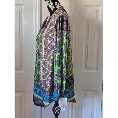 Shana PXL Patchwork Paisley Print Tunic Top Long Sleeve V-Neck Boho - Thumbnail 10
