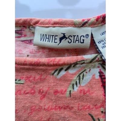 White Stag Coral Palm Tree Script Print Sleeveless Pocket Dress Ladies Large - Thumbnail 3