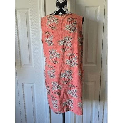 White Stag Coral Palm Tree Script Print Sleeveless Pocket Dress Ladies Large - Thumbnail 2