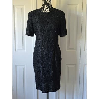 Stenay Black Beaded Sequin Short Sleeve Sheath Cocktail Dress Women Size 12 - Image 1