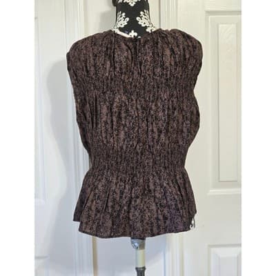 Universal Thread Smocked Peplum Top Brown Black Print XL - Thumbnail 8