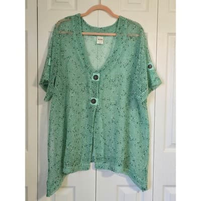 Blair Mint Green Open Knit Mesh Cardigan Sweater XL B11351 Lightweight Layer - Image 1