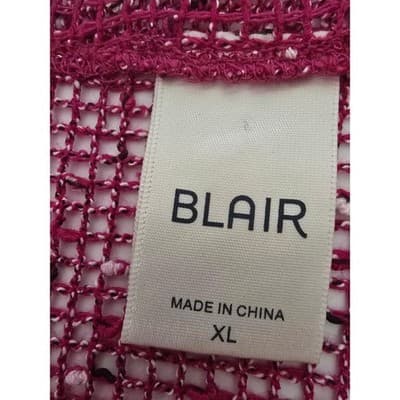 Blair Magenta Pink Open Knit Short Sleeve Cardigan Sweater XL Sharkbite Hem - Thumbnail 3