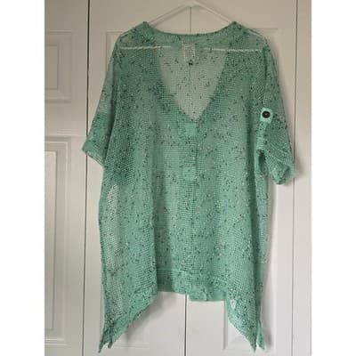 Blair Mint Green Open Knit Mesh Cardigan Sweater XL B11351 Lightweight Layer - Thumbnail 10