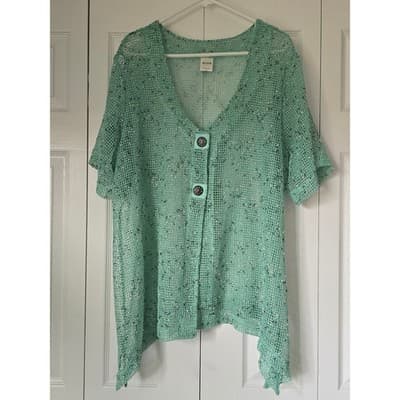 Blair Mint Green Open Knit Mesh Cardigan Sweater XL B11351 Lightweight Layer - Thumbnail 11