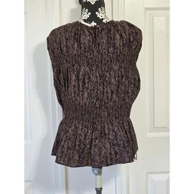Universal Thread Smocked Peplum Top Brown Black Print XL - Thumbnail 7