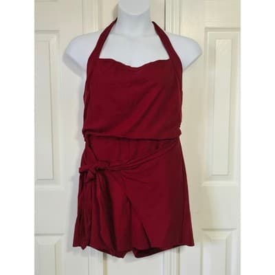 Bar III Red Halter Neck Tie Waist Romper Jumpsuit Women's Size 10 - Image 1