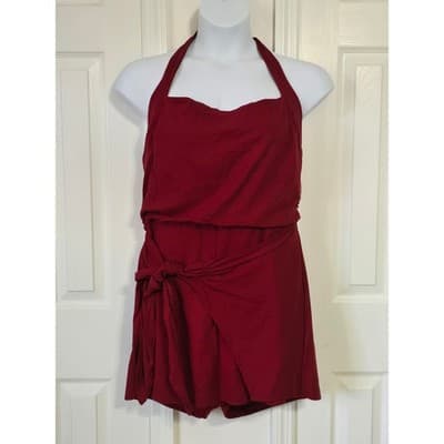Bar III Red Halter Neck Tie Waist Romper Jumpsuit Women's Size 10 - Thumbnail 14