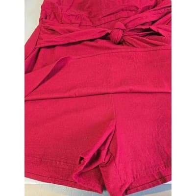Bar III Red Halter Neck Tie Waist Romper Jumpsuit Women's Size 10 - Thumbnail 4