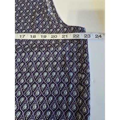 Carolina Belle Sleeveless Purple Geometric Teardrop Print Ruffle Neck Blouse XL - Thumbnail 6