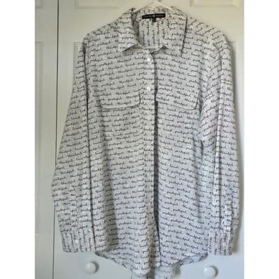 Second Sunday Mens XL Script Print Button Down Shirt Thankful Grateful Loved - Image 1