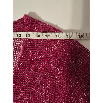 Blair Magenta Pink Open Knit Short Sleeve Cardigan Sweater XL Sharkbite Hem - Thumbnail 5
