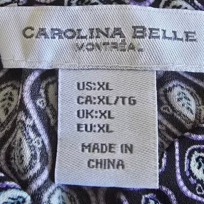 Carolina Belle Sleeveless Purple Geometric Teardrop Print Ruffle Neck Blouse XL - Thumbnail 3