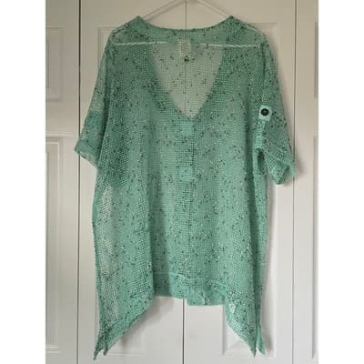 Blair Mint Green Open Knit Mesh Cardigan Sweater XL B11351 Lightweight Layer - Thumbnail 8