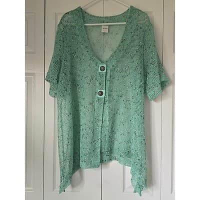 Blair Mint Green Open Knit Mesh Cardigan Sweater XL B11351 Lightweight Layer - Thumbnail 9